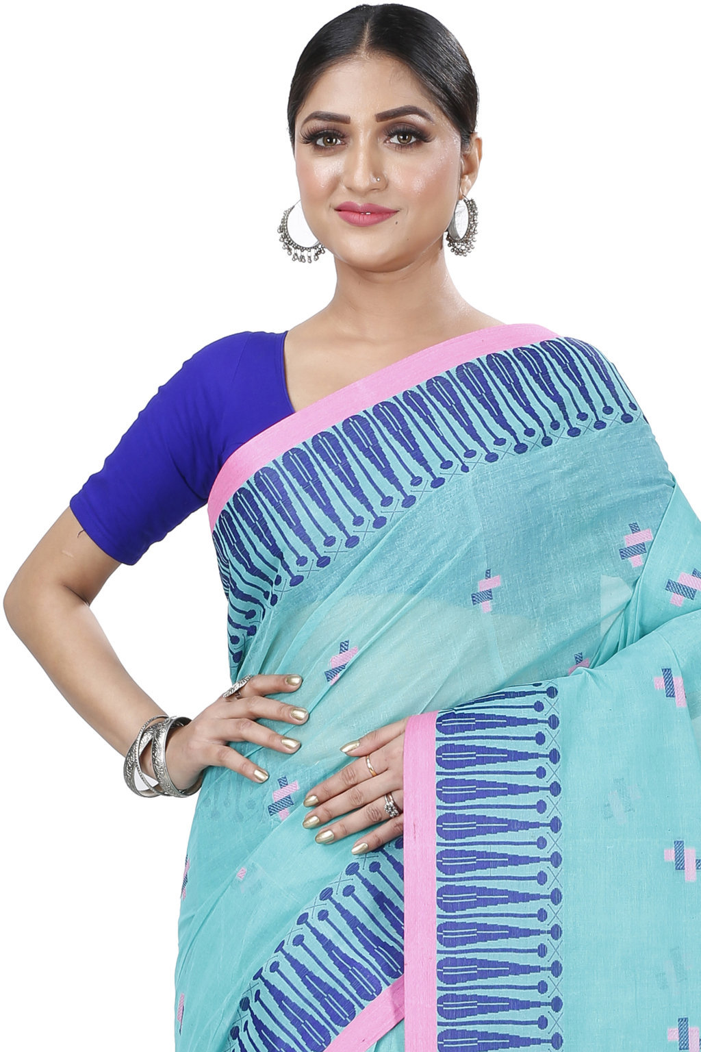 See Green Pure Cotton Simar Tant Saree (1039)